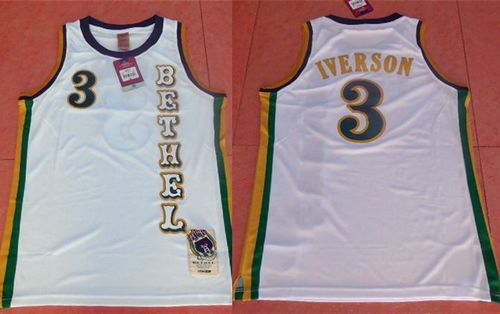 دولاب ملابس 76ers #3 Allen Iverson White Bethel High School Stitched NBA Jersey دولاب ملابس